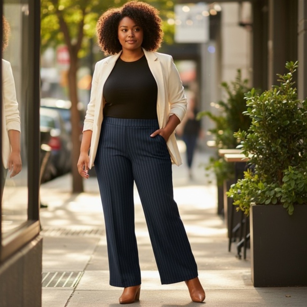 Jones New York Black Pinstripe Wide Leg Pants